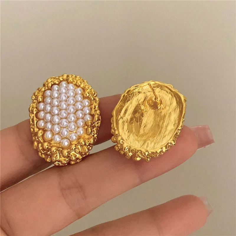Kshmir Vintage Geometric Metal Pearl Earrings for Women Exaggerated Trendy Party Jewelry Accessories