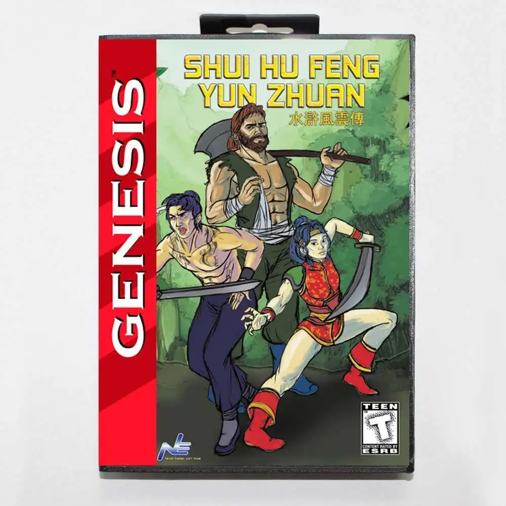 بطاقة ألعاب Shui Hu Feng Yun Zhuan MD مع صندوق أمريكي مخصص لوحدة التحكم Sega Megadrive Genesis 16 بت
