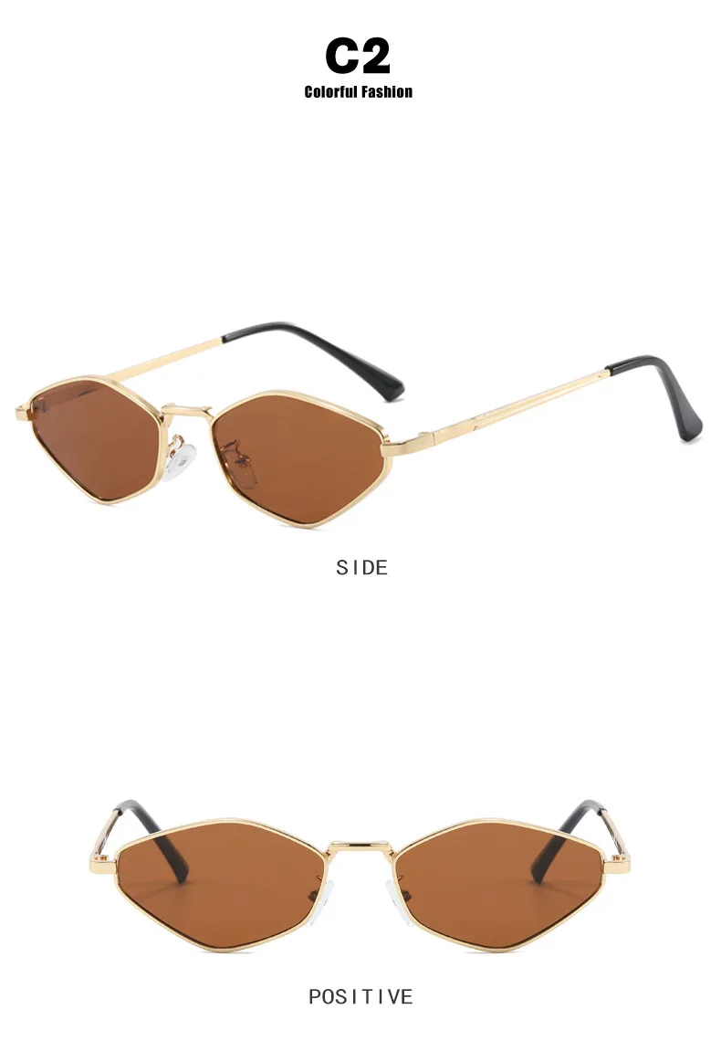 Modische Damen-Sonnenbrille mit Kleinem Polygonrahmen, Markendesigner Metallrahmen-Brille mit UV400-Schutz, Oculos – Detail 11