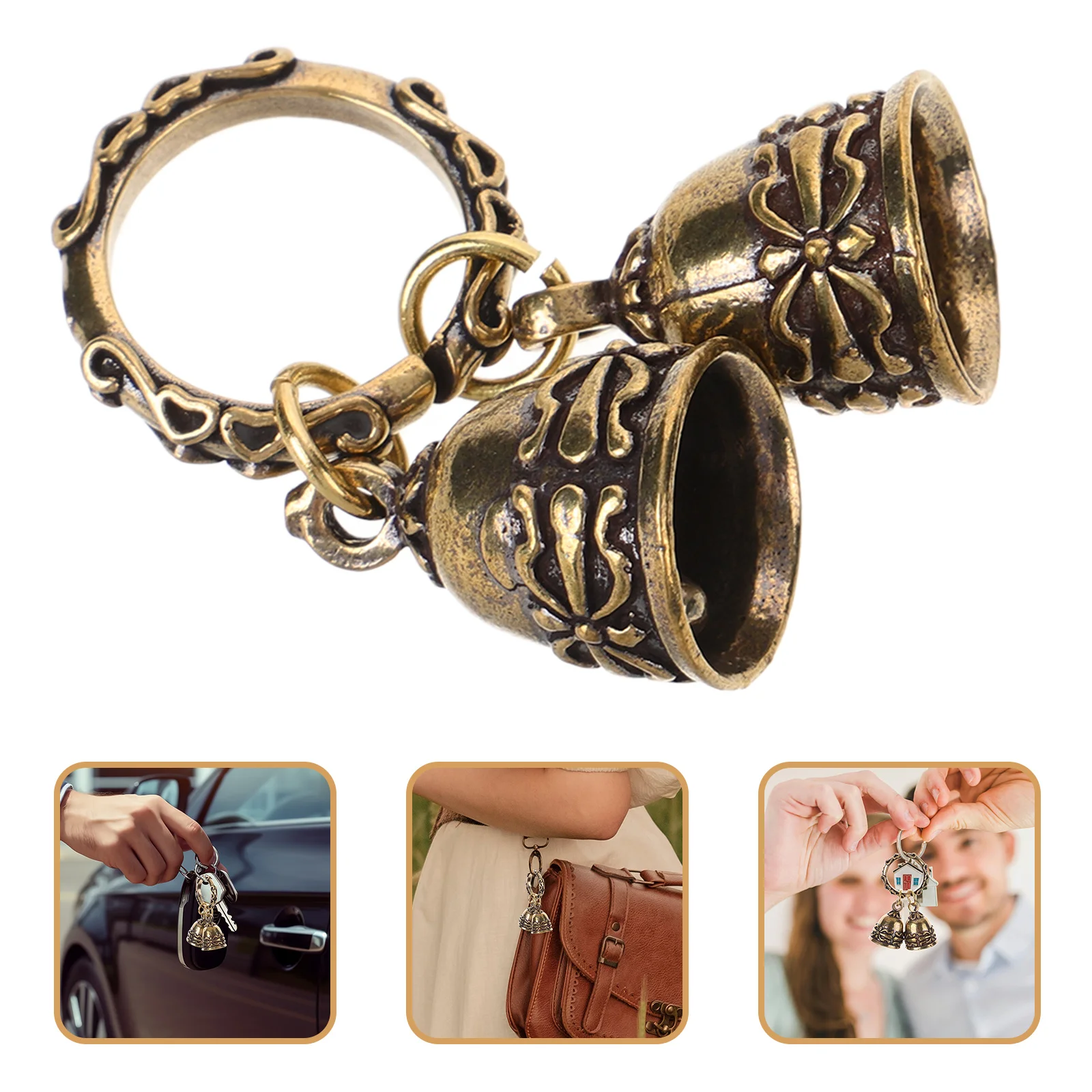 

Vintage Bell Pendant Brass Keyring Ornament for DIY Jewelry Making Hand String Pendant Craft Decoration Metal Bell Charm