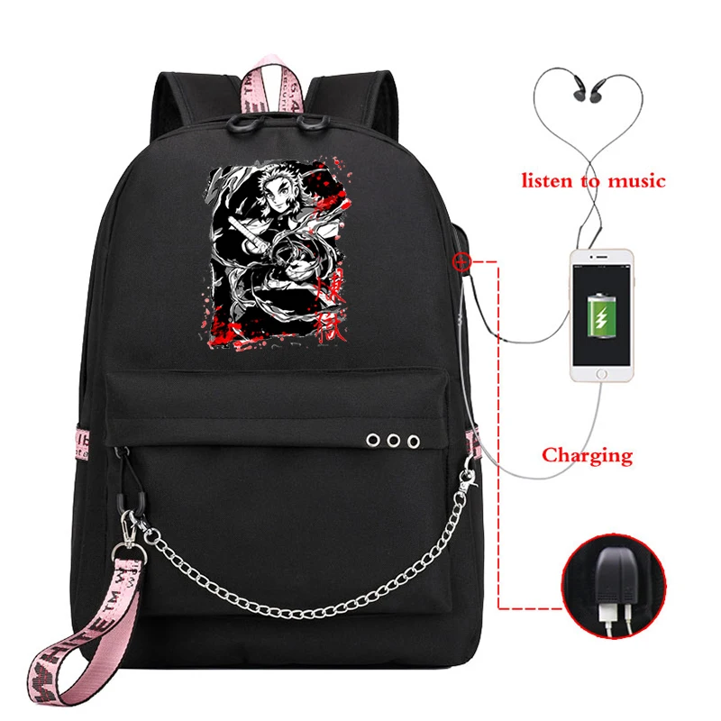 Demon Slayer-mochila multifunción de estilo Hip Hop para niños, morral escolar de Estilo Vintage para adolescentes