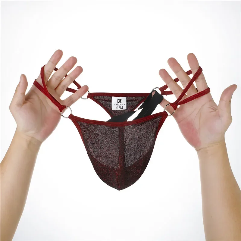 Men's Ice Silk Briefs Low Rise Underwear with U-Convex Pouch And Hanging Crotch Thin Breathable Mesh Sexy Male Panties