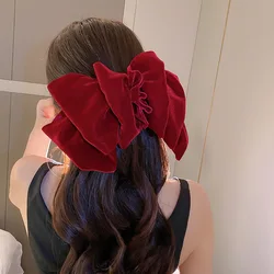 Fashion Large Velvet Bow Hair Clips For Women Girls Elegant solid color Ponytail clip Prom Party Hair Accessory Winter Decorate