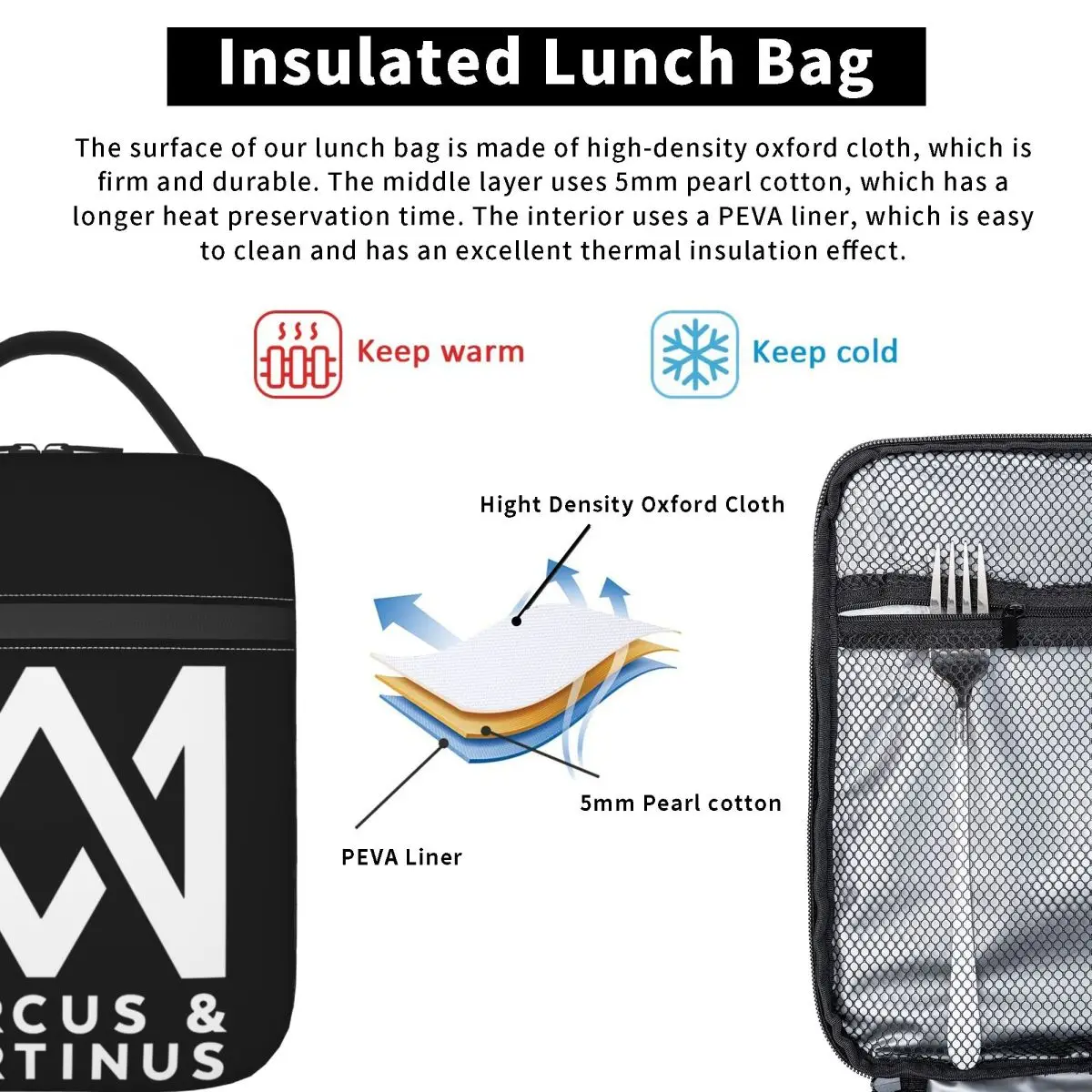 Marcus Martinus Logo Insulated Lunch Bag for Women Kids Portable Food Boxes Thermal Lunch Box Tote