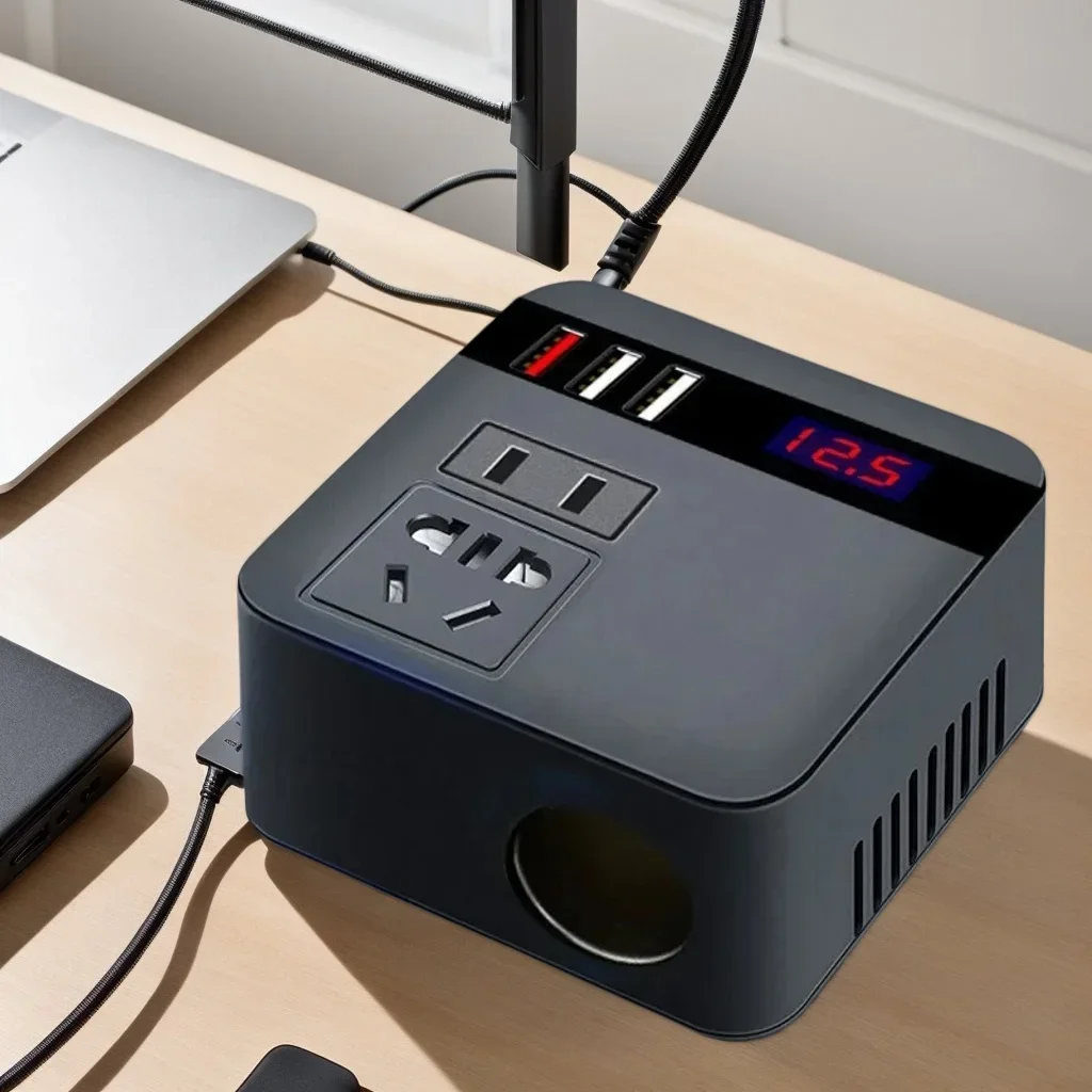 عاكس طاقة عالي الإخراج على متن الطائرة - شاشة LED ذكية، محور USB سريع الشحن بثلاث منافذ #6