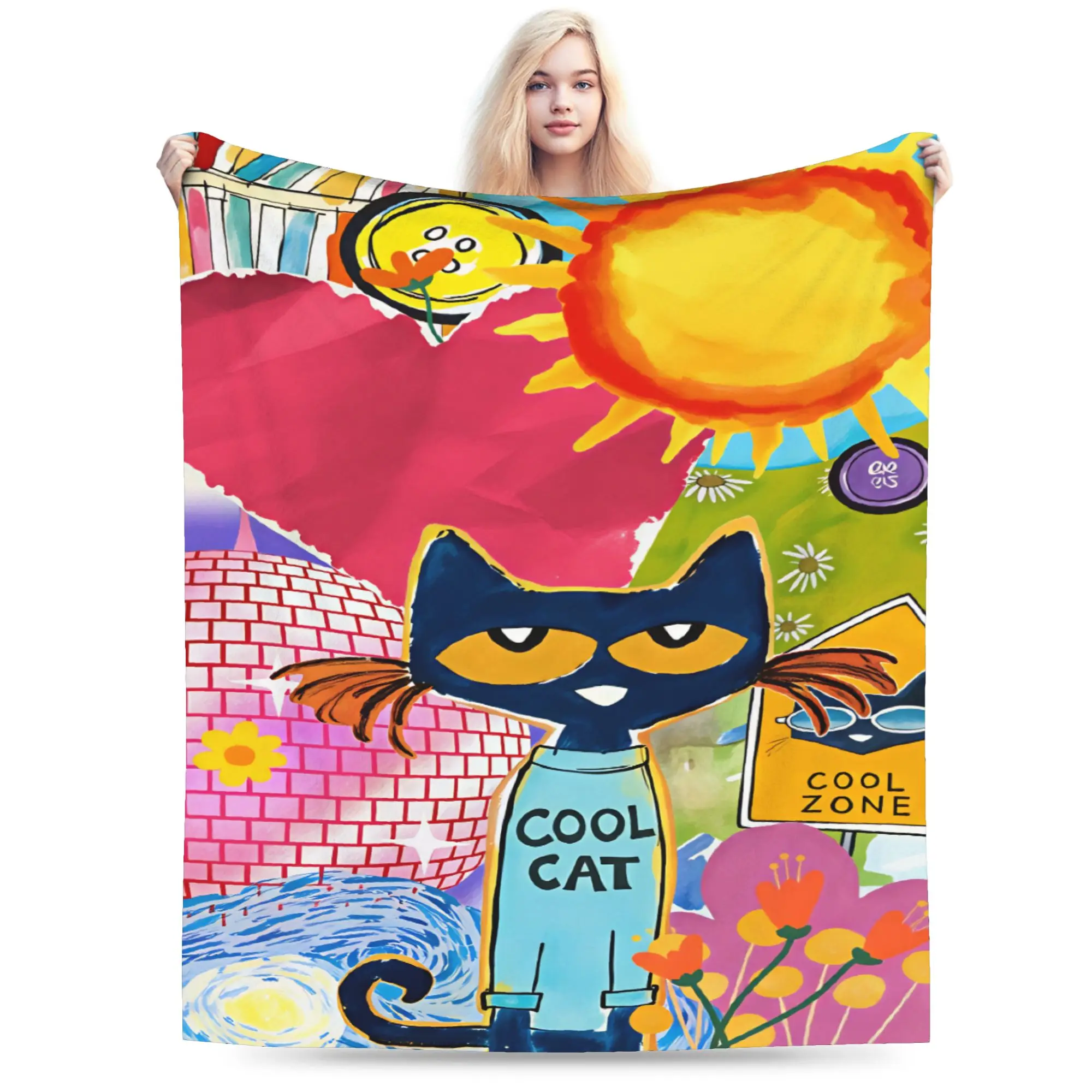 Pete the Cat Blanket Soft Cozy  Throw Blanket Winter Adults Girls Couch Bed Travel Bedspread