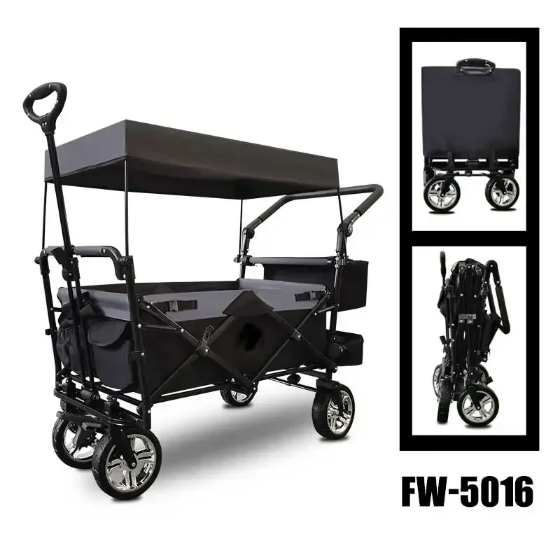 Camping Folding Cart, Universal Wheels, Carrying Capacity of 80kg, Children's Cart, Fishing Sun Shading, Outdoor Use