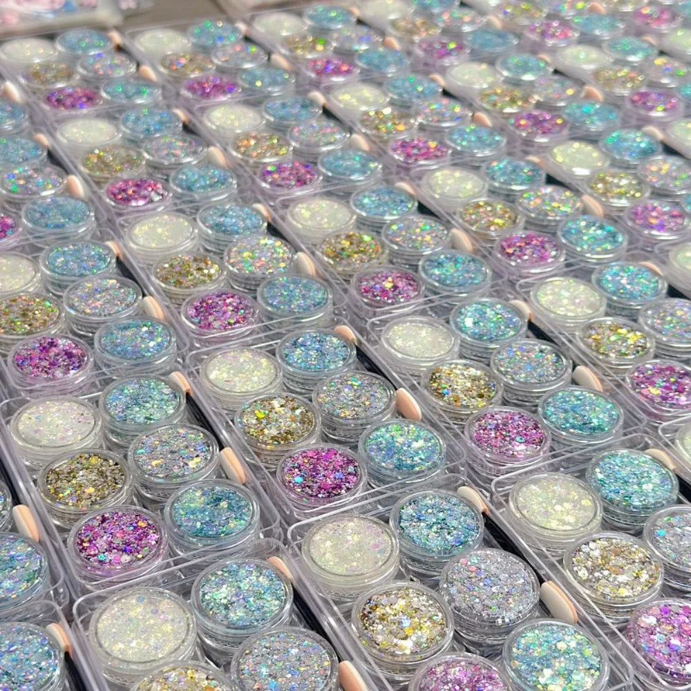 6Pcs/Set Sparkly Colorful Eye Glitter Gel Heart Star Moon Sequins Face Hair Sequin Gel Cream Mermaid Glitter Gel