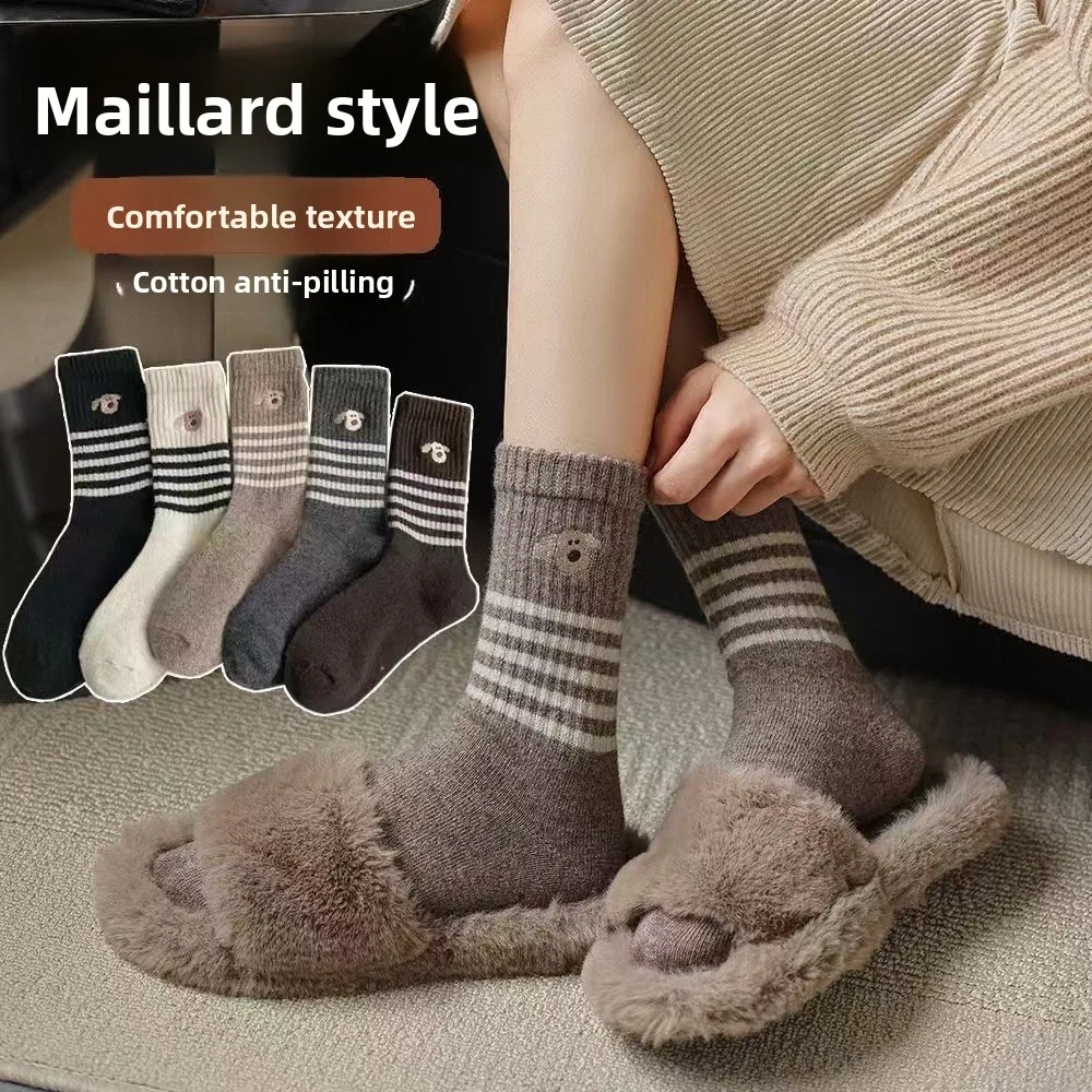 

6 пар женских осенне-зимних носков, толстые теплые носки Maillard в полоску, модные длинные носки-трубы