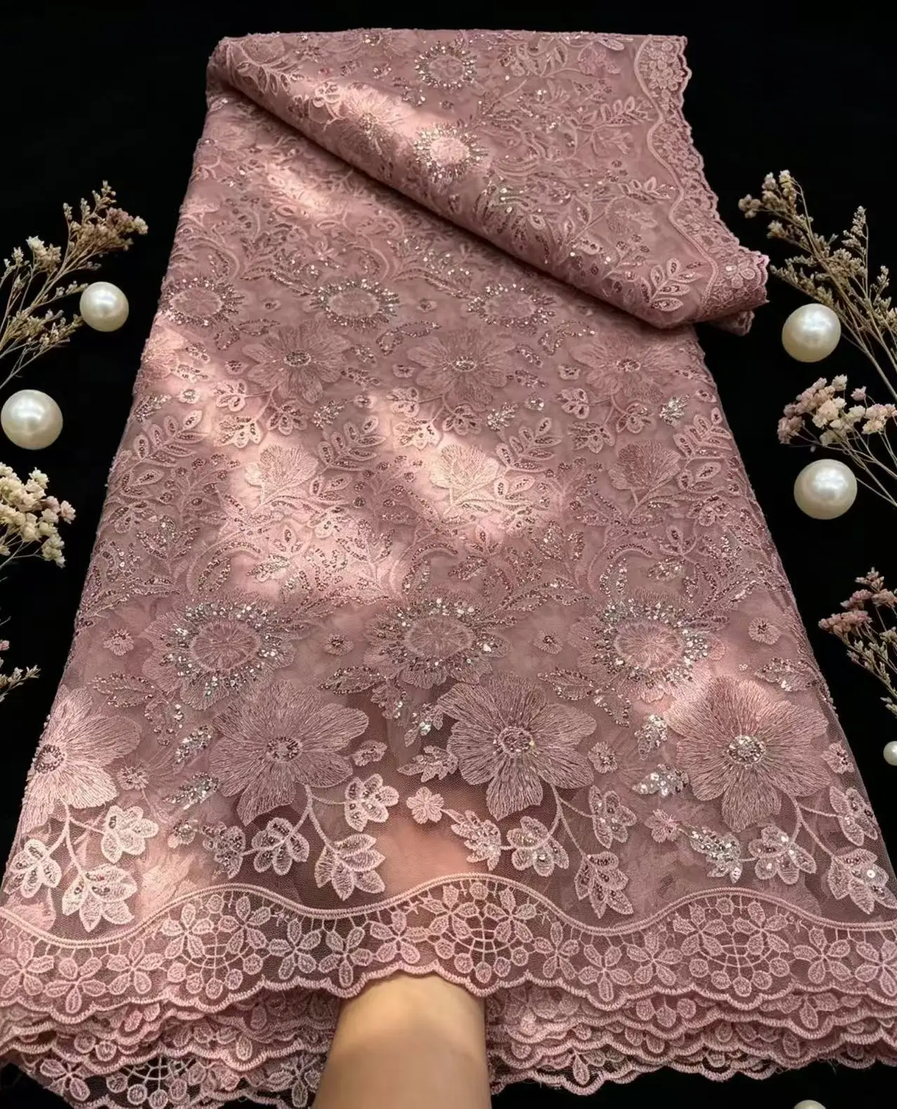 Pure French Tulle Net Sequins Lace Fabric High Quality 2026 African Wedding Lace Fabric For Women Evening Party Dresse 5Yadrs view 6
