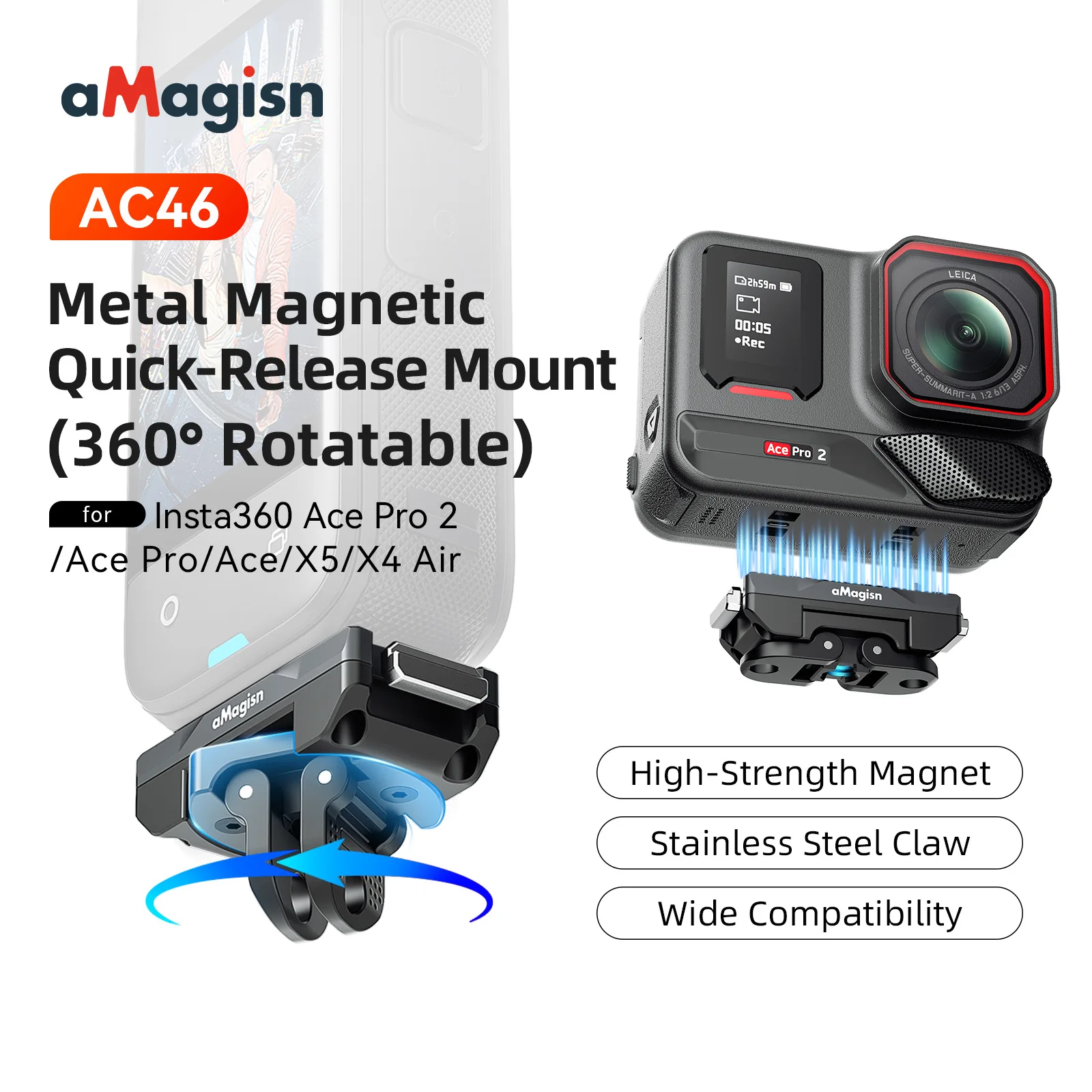 �y�Z�[�����zaMagisn �N�C�b�N�����[�X�}�E���g 360 ° ��]�\��1/4�C���`2�v�����O�C���^�[�t�F�[�X�x�[�X Insta360 AcePro AcePro2 X4Air X5 X4 Gopro 13 12 11 10�p