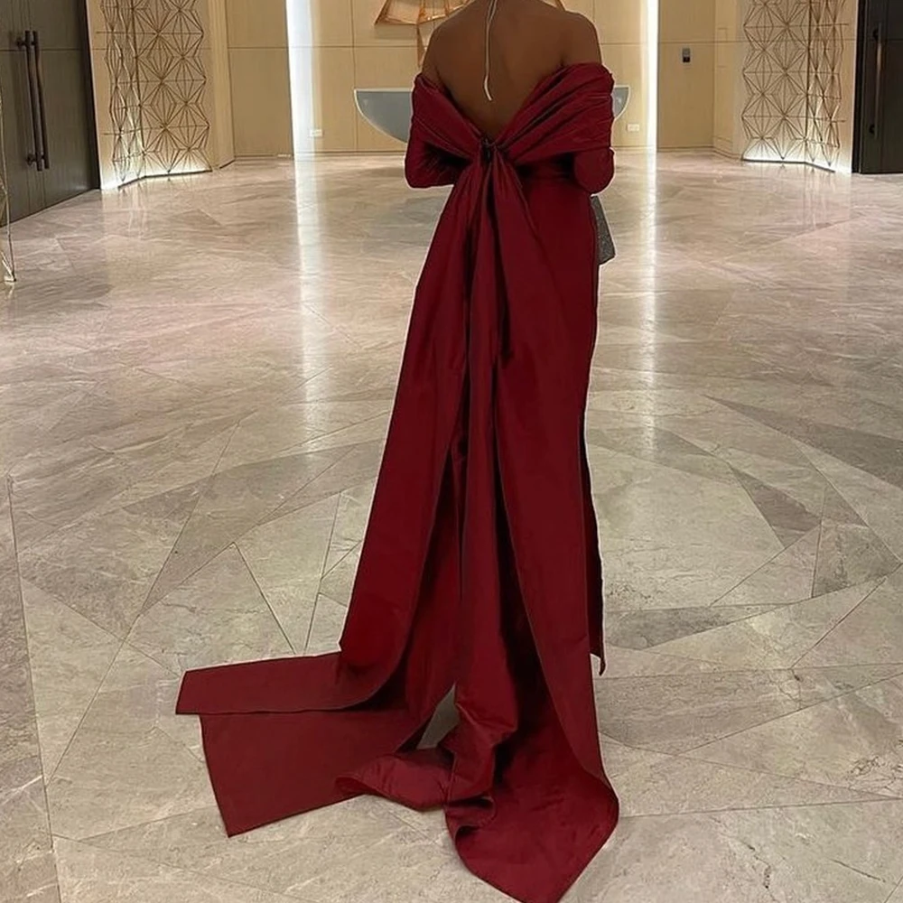 High Quality Straight Ankle Length Strapless Jersey Long Sleeves Pleats Evening Dress Modern Photo Color فساتين سهره نسائيه فخمة