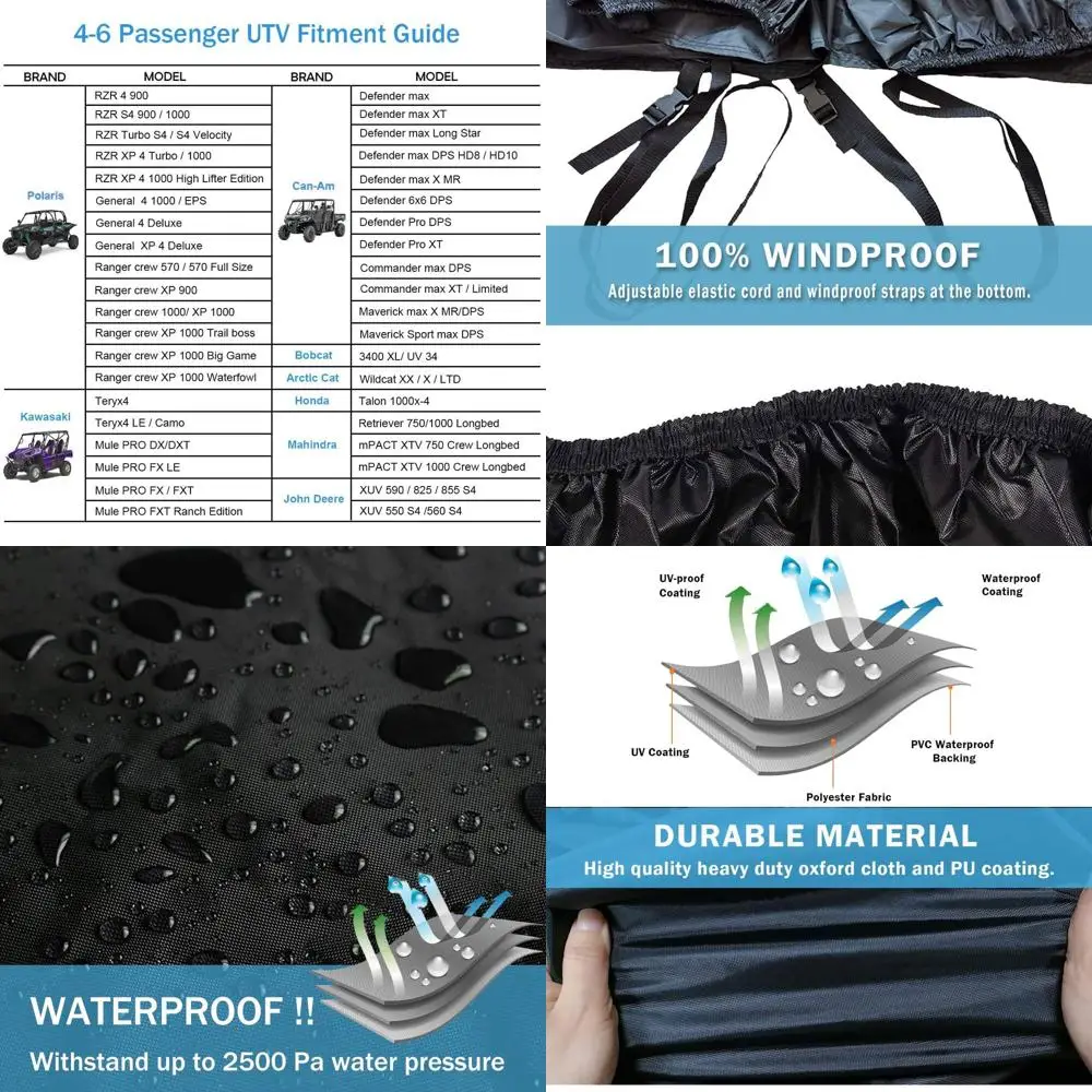 

UTV Cover Waterproof Heavy Duty 4-6 Seater Cover Black Oxford Cloth Protection Covers for Polaris RZR Mahindra Can-Am Defender A