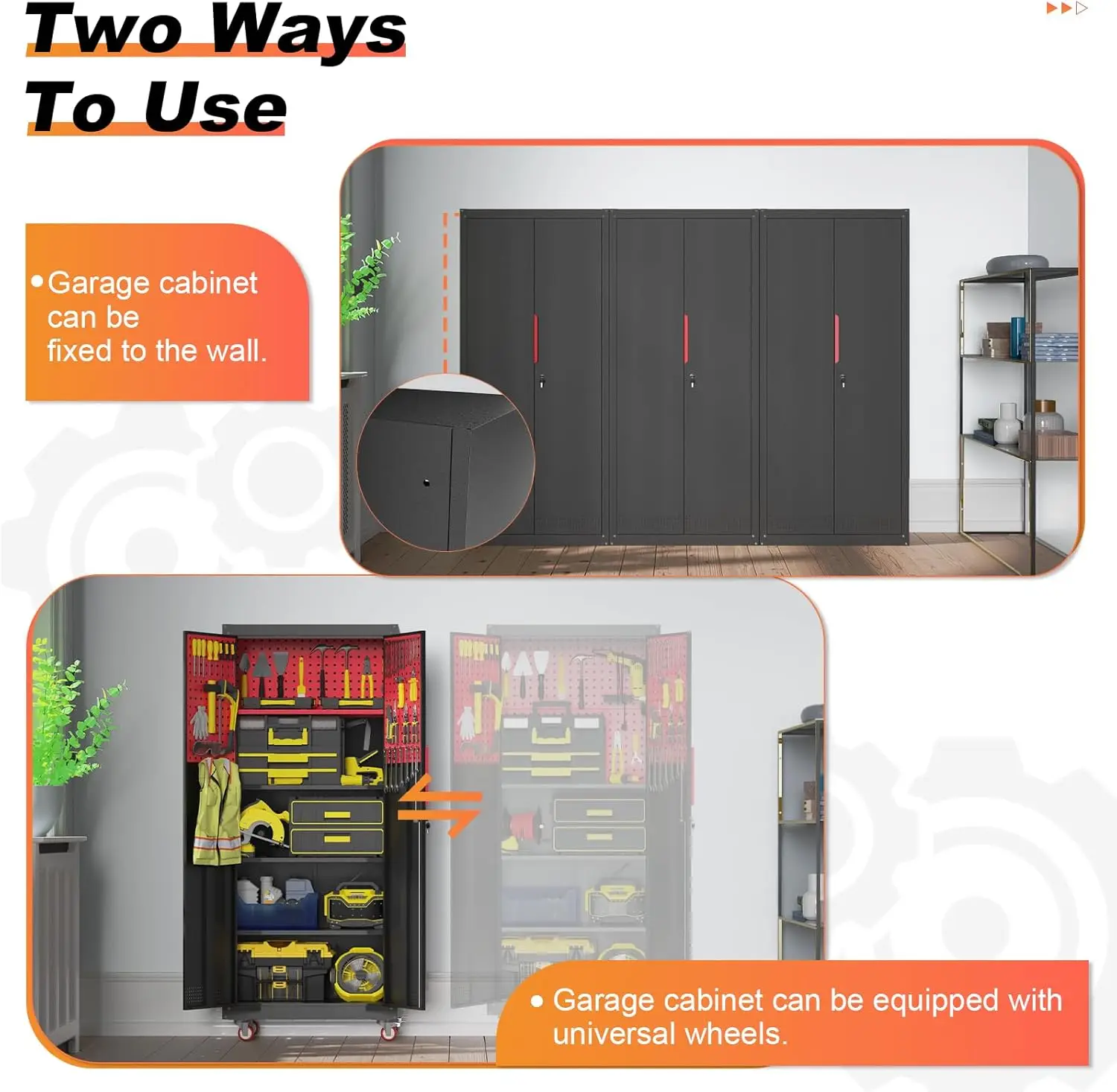 Metal Garage Storage Cabinet, Tall Garage Cabinets with 5 Adjustable Shelves, Steel Tool Storage Cabinet with Wheels image 6