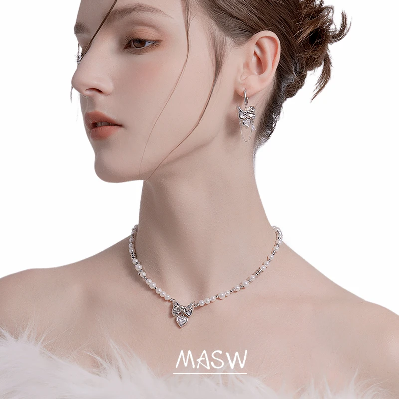 MASW Original Design Luxury Jewelry Copper Bowknot 5A Zircon Heart Drop Earrings For Women Female 2023 Trend New Accessories