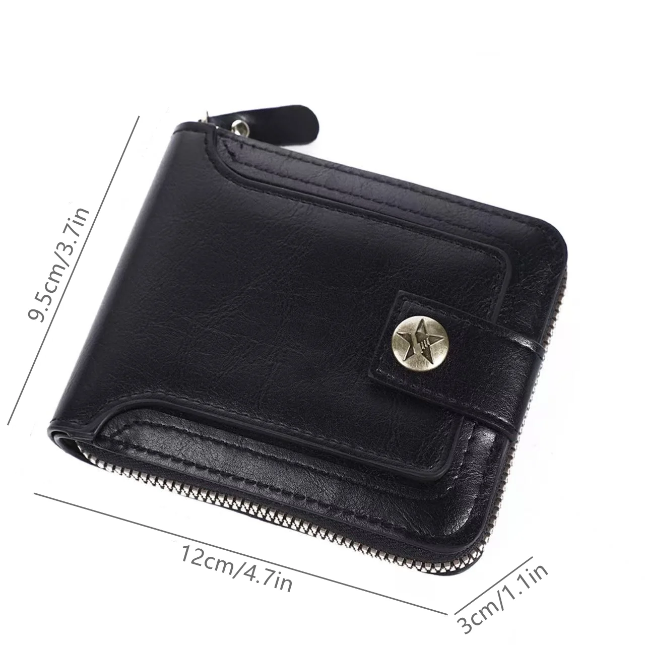 Men Wallet, Vintage PU Leather Multi-Card Zipper Wallet Zipper Pocket Large Capacity Buckle Credit Card Holder Wallet
