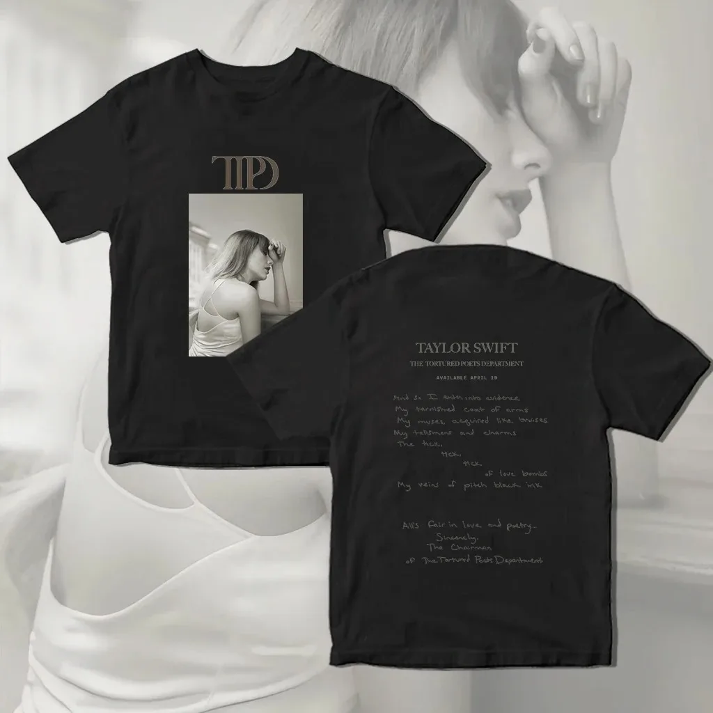 Taylor's TTPD Version Vintage Music Album Cover Print T-Shirt Short-sleeved Top Loose O-neck Y2k Woman Clothing Hip Hop Harajuku