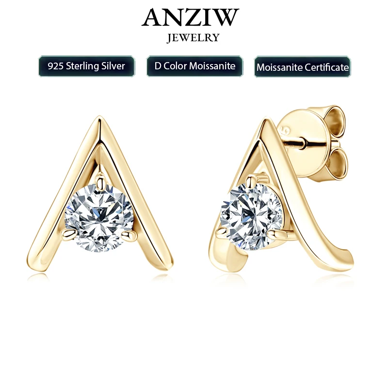 

Original 925 Silver 5mm 0.5ct Round D Moissanite Triangle Stud Earrings for Women Fashion A-shape Party Jewelry Hypoallergenic