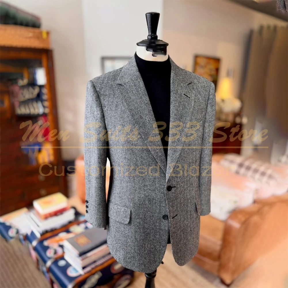 

Single Breasted Men's Suits For Business Event Tweed Notch Lapel 1 Piece Jacket Formal Customzied Coat Elegant Male Clothing