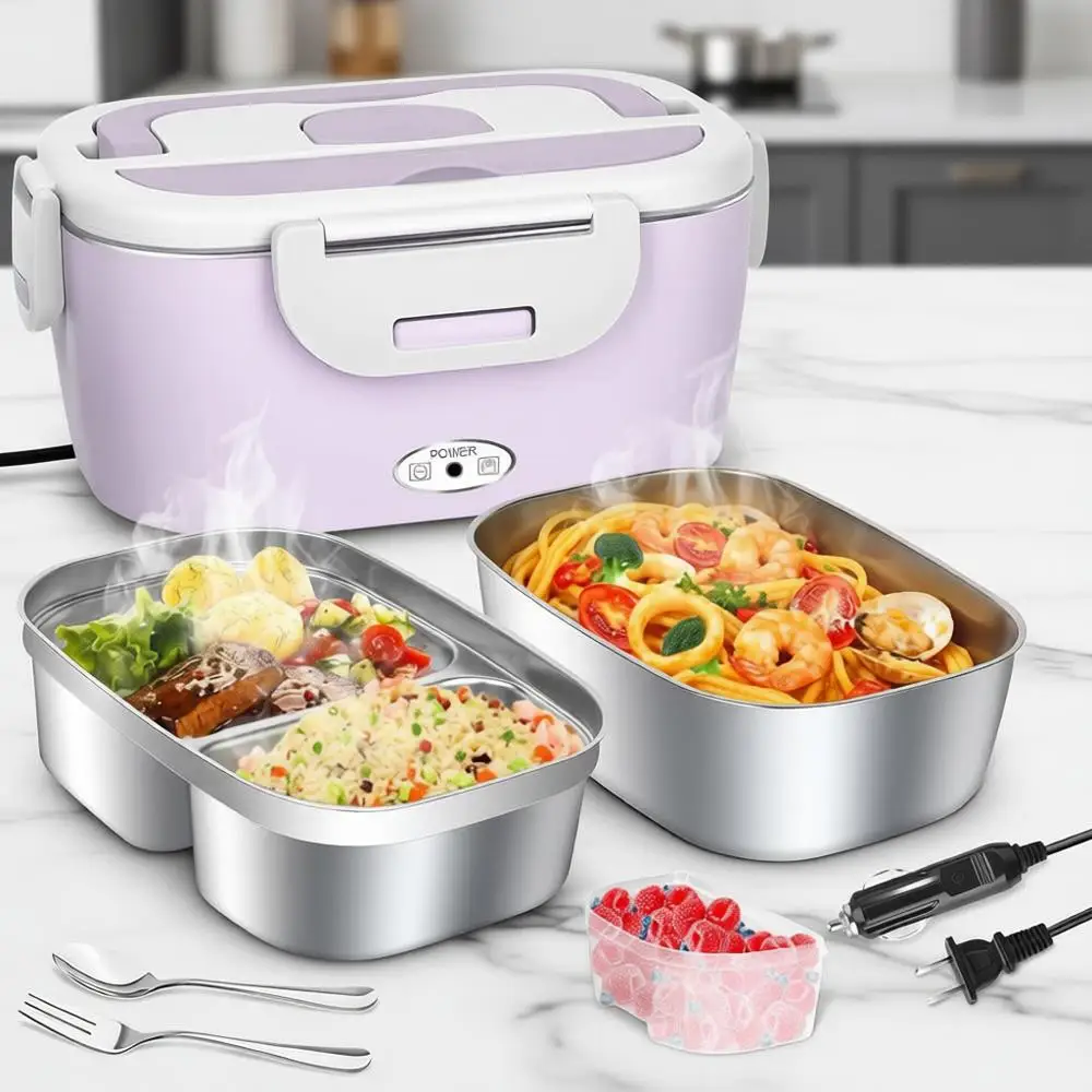 

Heated Lunch Box Electric Portable Food Warmer - 80W Fast Heating Food Heater for Adults Women, With Dual 1.5L Stainless Steel C
