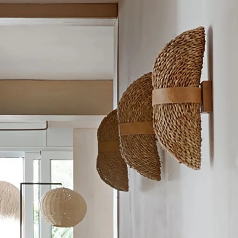 

Гостиная JJ, прикроватная лампа для спальни, светильник для коридора, лампа, креативная стена из ротанга в стиле ретро