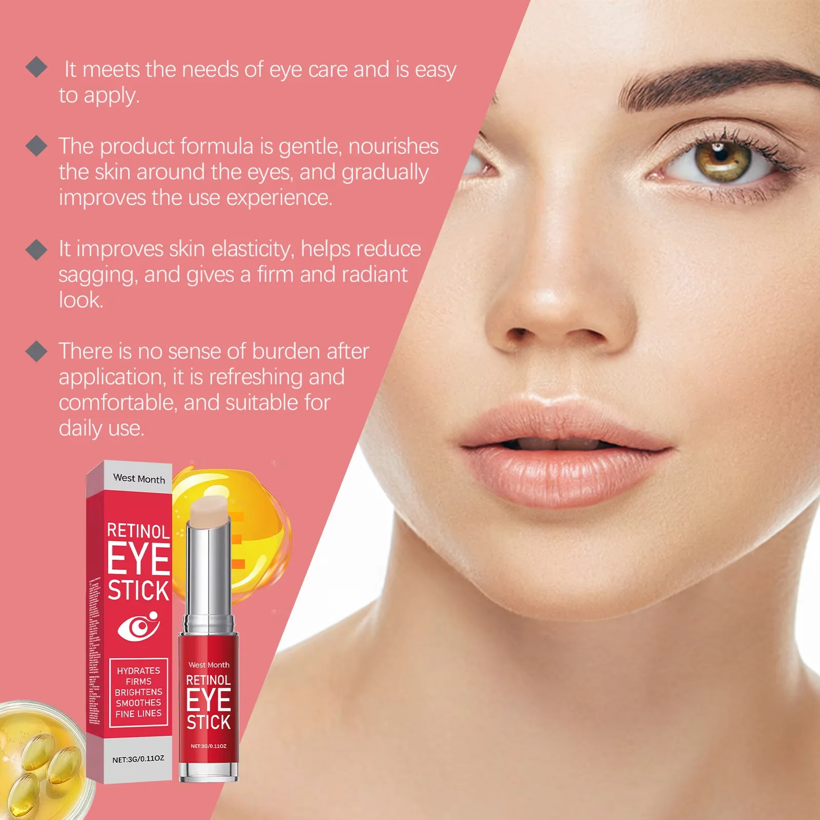 Retinol Eye Cream Stick Lightening Dark Circles Firming Skin Instant Moisturizing Eye Repair Serum Stick for Women Eyes Care