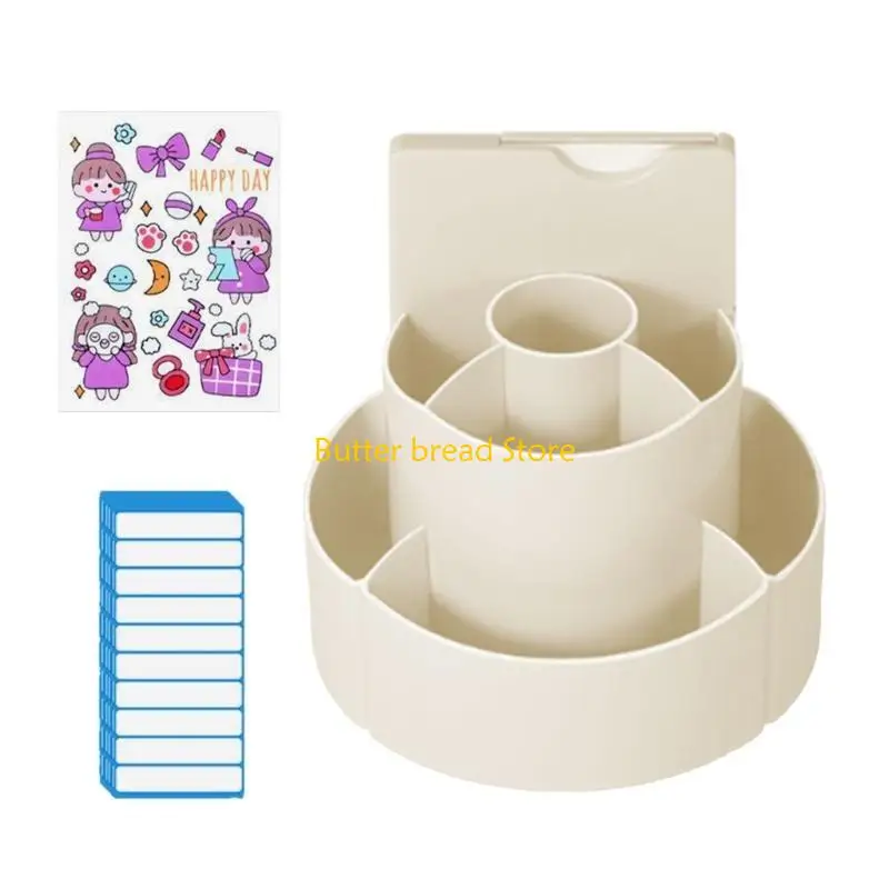 W89C Large Capacity Pen Box Rotating Pen Holder Desk Organizers with Chore Chart