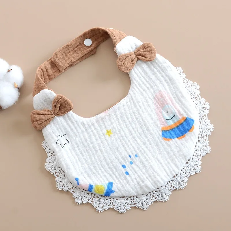 Simpatici bavaglini coreani per bambini, bandana in cotone con fiocco in pizzo, per neonate, morbidi e traspiranti, bavaglino sbavante regolabile per I