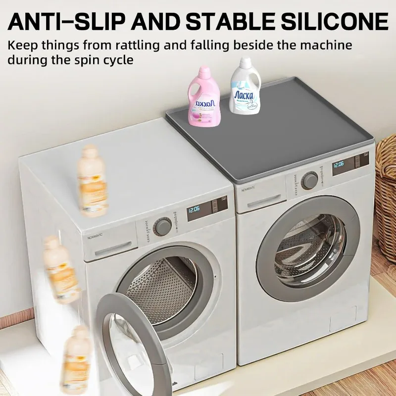Washer and Dryer Topper Protector Mat Silicone Washer and Dryer Cover Laundry Washing Machine Top Cover Non-Slip, Waterproof,
