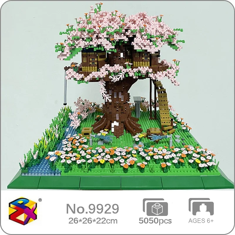 

PZX 9929 World Architecture Cherry Blossom Sakura Tree House Swing Flower Garden Mini Diamond Blocks Bricks Building Toy No Box