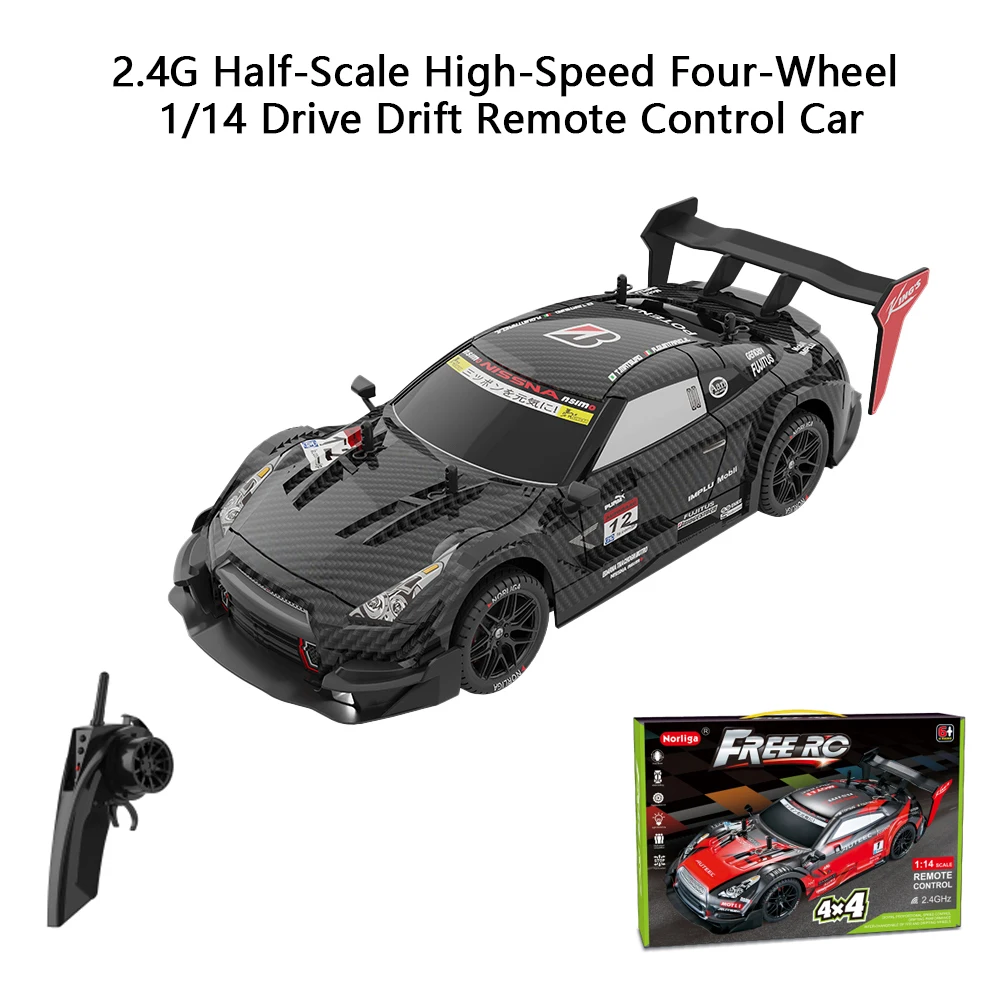 1:14 GTR 2.4G Half-Scale High-Speed Four-Wheel Drive Drift Car Light Switching Speed 40 Km/H Remote Control Car Children's Toy