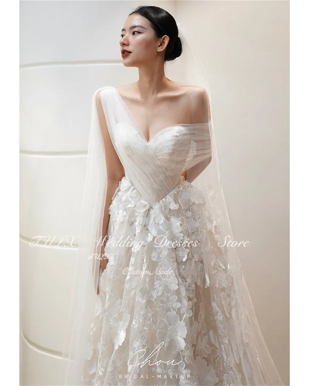 TULX Luxury Lace Followers Korea Wedding Dress Photoshoot Sweetheart Collar With Shawl Floor-length Bridal Gowns Corset 웨딩드레스