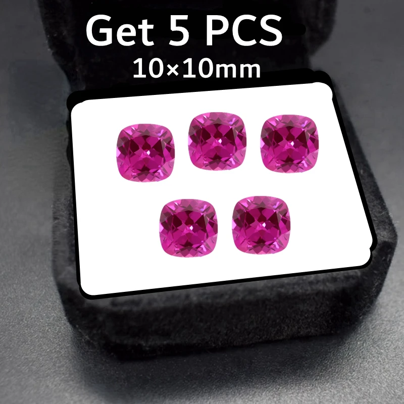 5 Pcs/Set Pink Ruby Pass UV Tested Fluorescent Ruby Square Cut 10×10mm VVS Loose Gemstone for Jewelry Making Gem Precious Stone