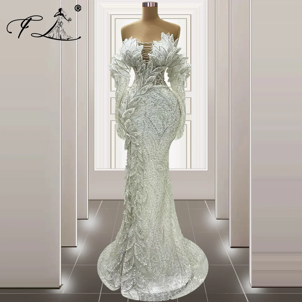 Saudi Arabia Mermaid Evening Dresses Elegant 2024 Long Sleeves White Dubai Wedding Party Dress Customized Prom Gowns