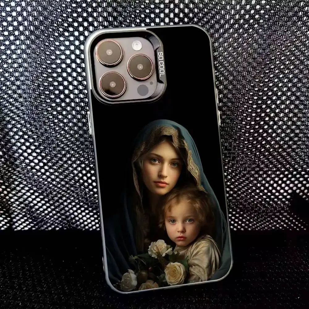 Virgin Maria Mary Phone Case For iPhone 16,15,14,13,12,11,8,7,Pro,Max,Plus,Mini,XS,SE Anti Fall Black Matte Hard