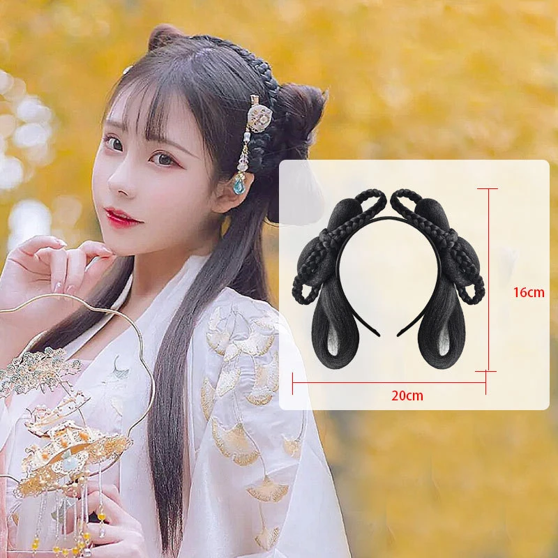 Ancient Chinese Costume Hairband Headdress Hanfu Wig Bow Wig Bag Ancient Style Girls Antique Coiled Hair Bun Hair Accessories