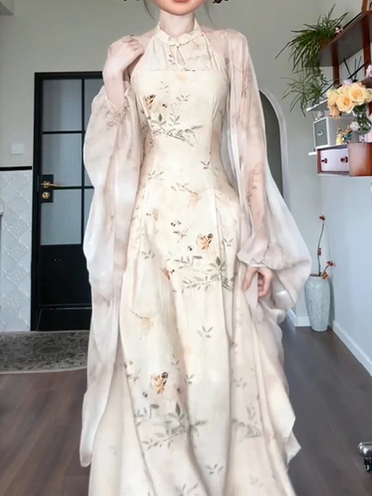 

Новый летний женский комплект из двух предметов: кардиган и юбка А-силуэта с цветочным принтом в стиле Zen, повседневный...