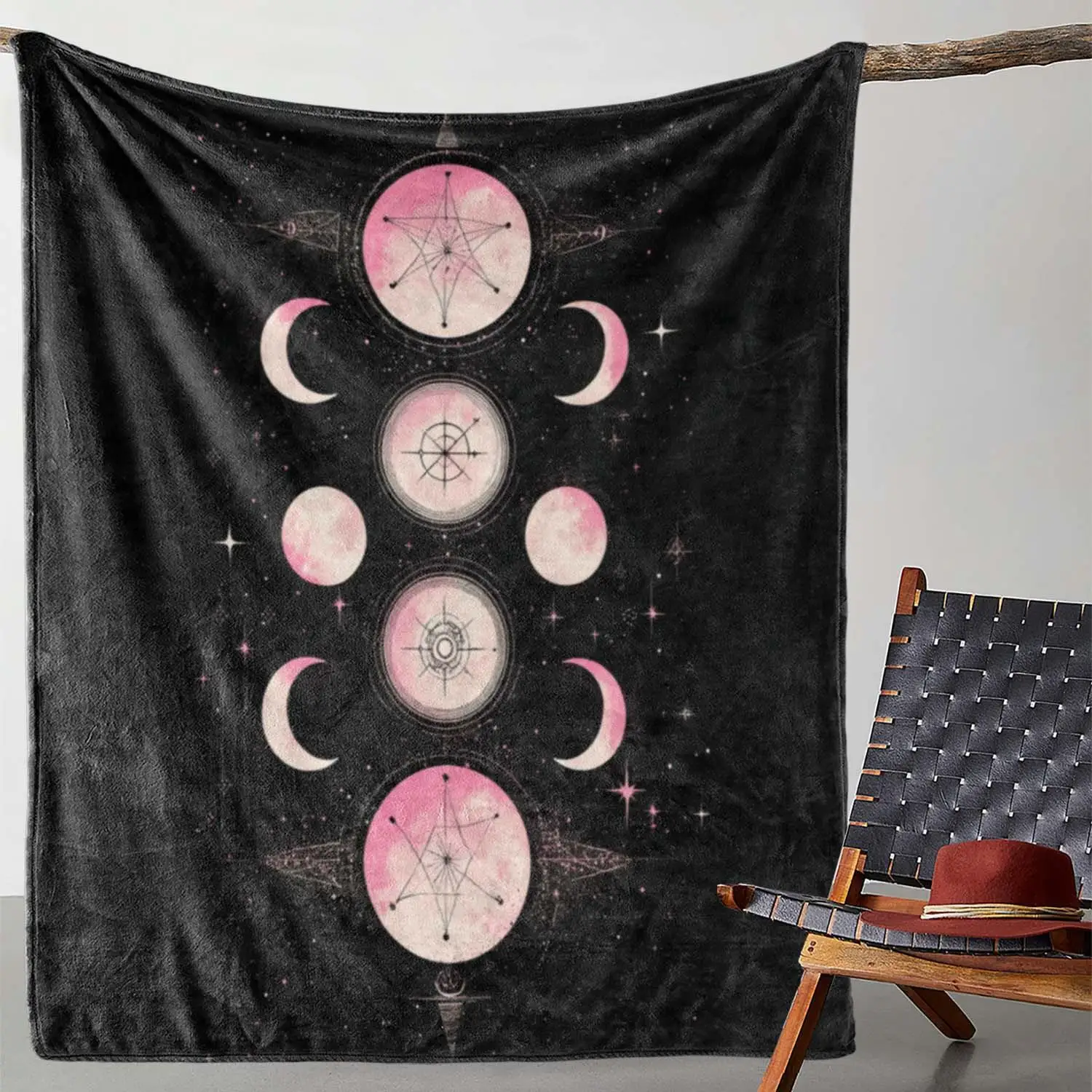 Astrological moon phase pattern Flannel printed blanket suitable for all seasons suitable for living room office sofa and travel