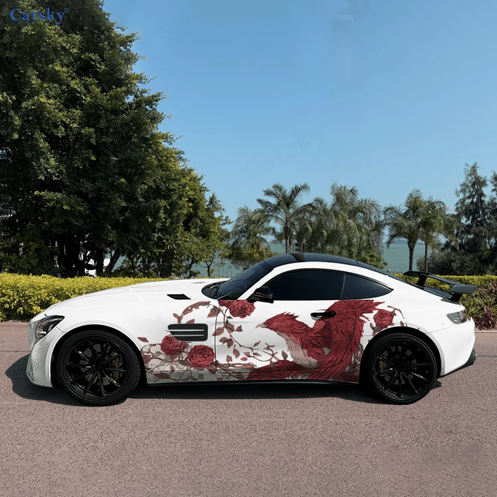 

Divine Bird Colorful Flowers Car Vinyl Wraps Decal Self-adhesive PVC Sticker Suitable for Trucks SUV Decor Auto Accessories Gift