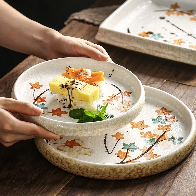 Plato de cerámica japonés creativo para el hogar, plato plano simple para servir arroz, plato de desayuno, platos cuadrados para aperitivos, platos de cena