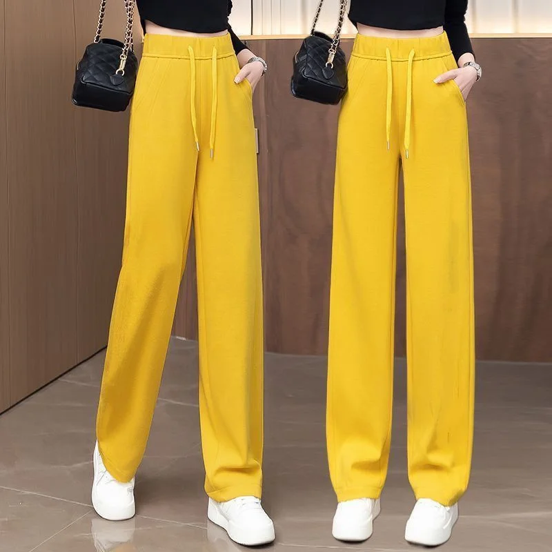 แฟชั่นกางเกงขากว้างผู้หญิงฤดูใบไม้ผลิฤดูใบไม้ร่วง 2025 ใหม่เอวสูงตรงกางเกงสุภาพสตรีกางเกงกีฬาสบายๆหญิง