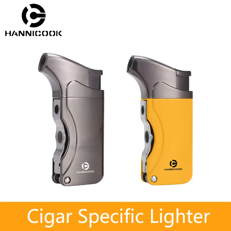 HANNICOOK Cigar Lighter Windproof Lighter Ceramic Nozzle Blue Flame With 5mm & 9mm Cigar Drill Underfill Cigar Specific Lighter