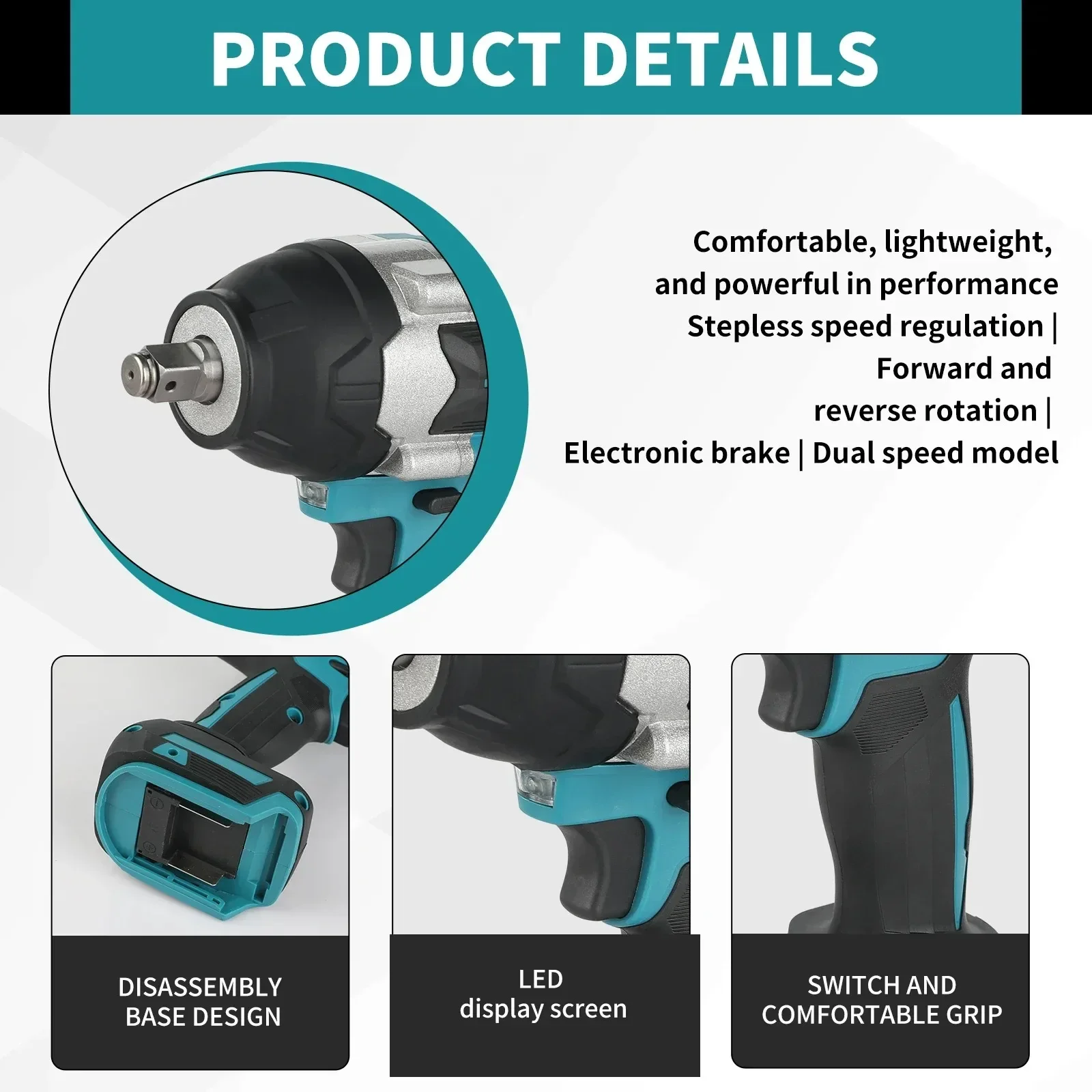 Makita DTW700 Cordless Drill Screwdriver Rechargeable Electric Torque Wrench Brushless High Torque Tools - view 5