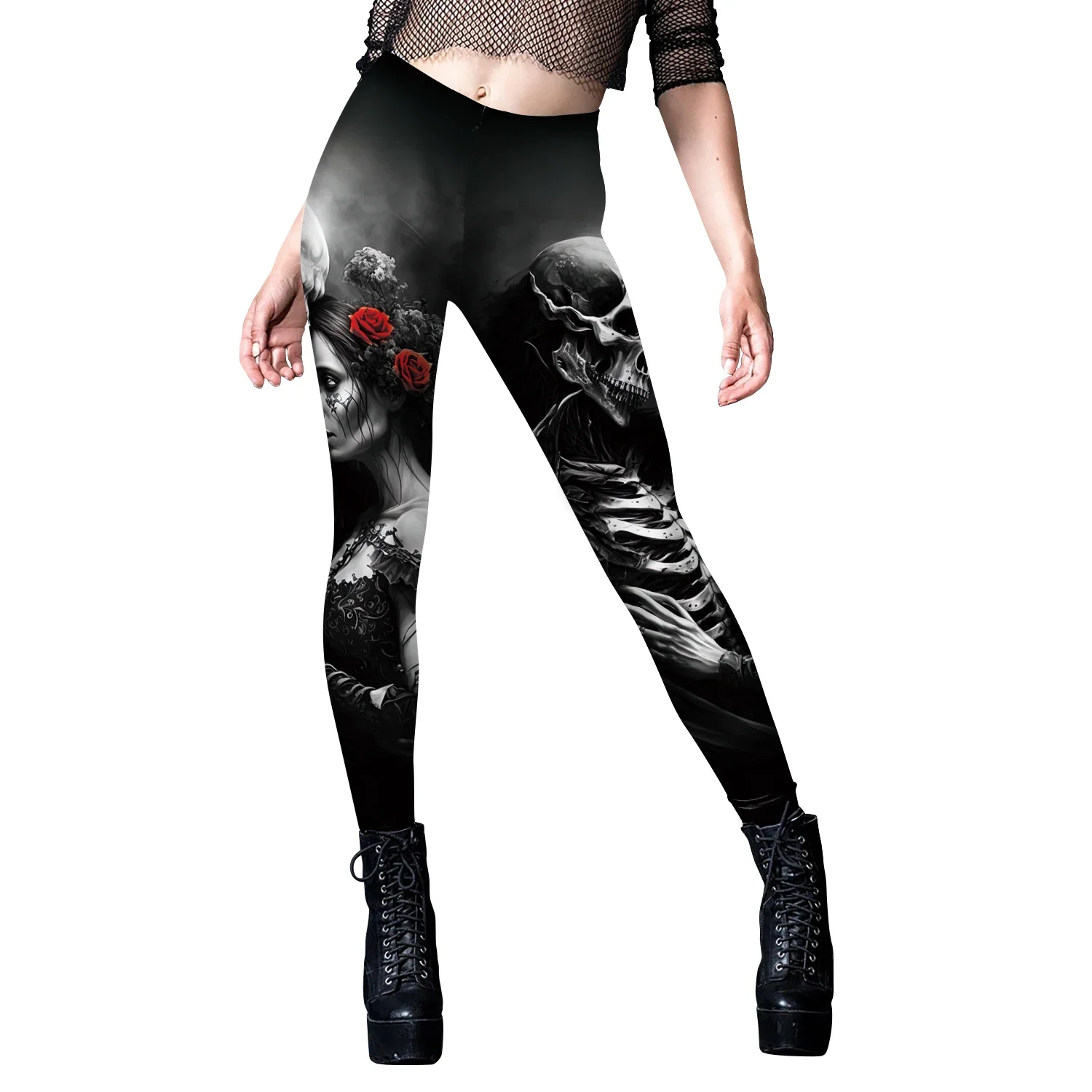 Leggings con estampado de calavera para mujer, pantalones de Cosplay de gato, entrenamiento elástico para Fitness, medias sexis para niñas, pantalones con parte inferior de LICRA