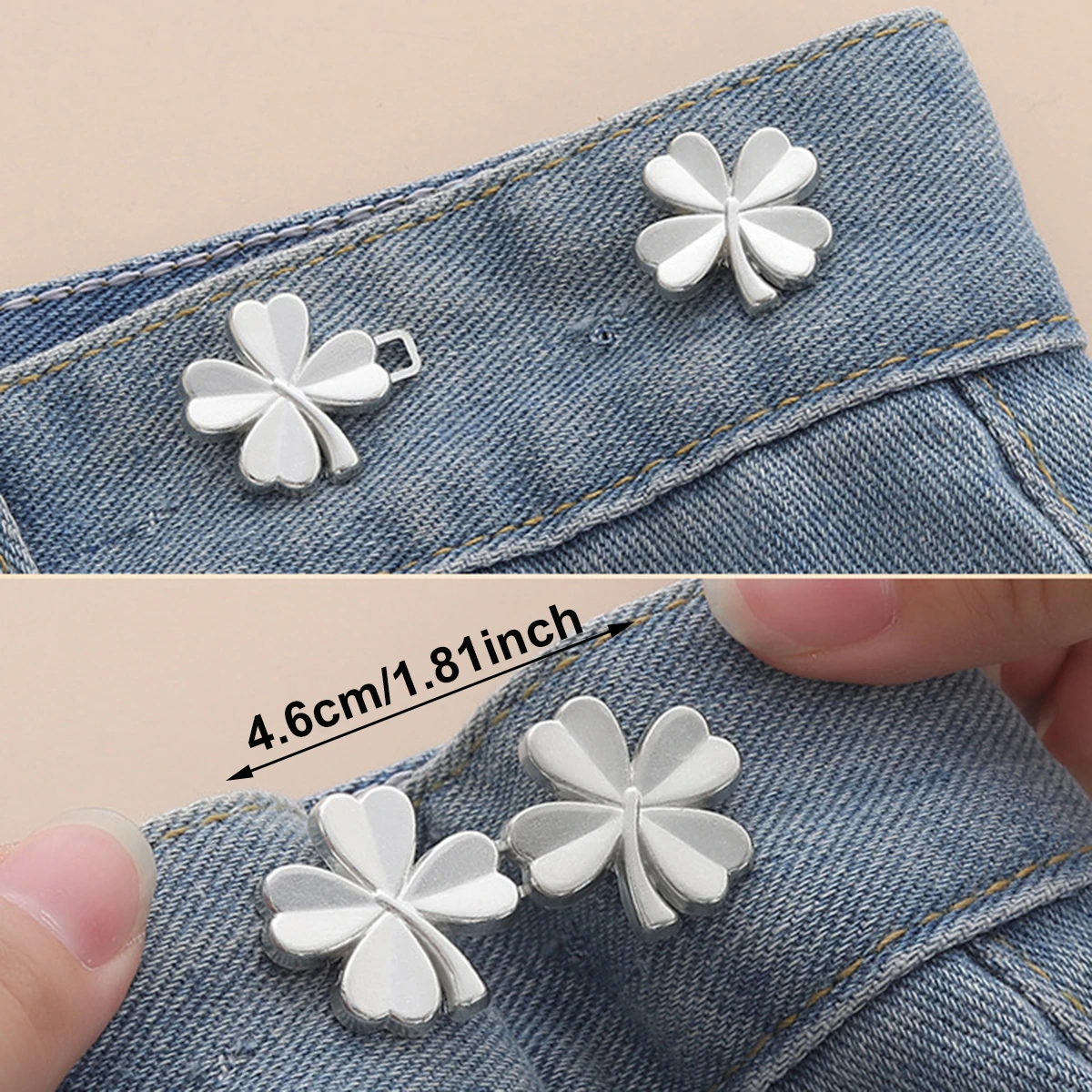 1PCS Four Leaf Clover Tightener Adjustable Waist Buckle for Jeans, No Sewing Required Button Adjuster for Pants and Skirts Waist