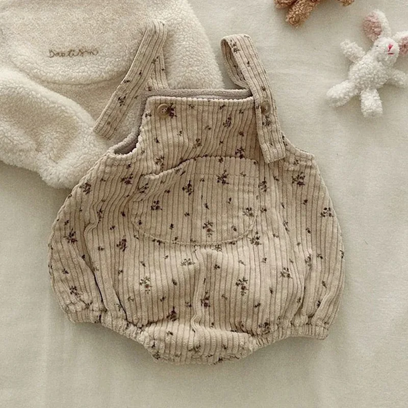 

2024, зимнее новое детское боди без рукавов на бретелях, бархатный толстый теплый комбинезон для малышей, комбинезон с цветочным принтом для маленьких девочек, одежда для малышей