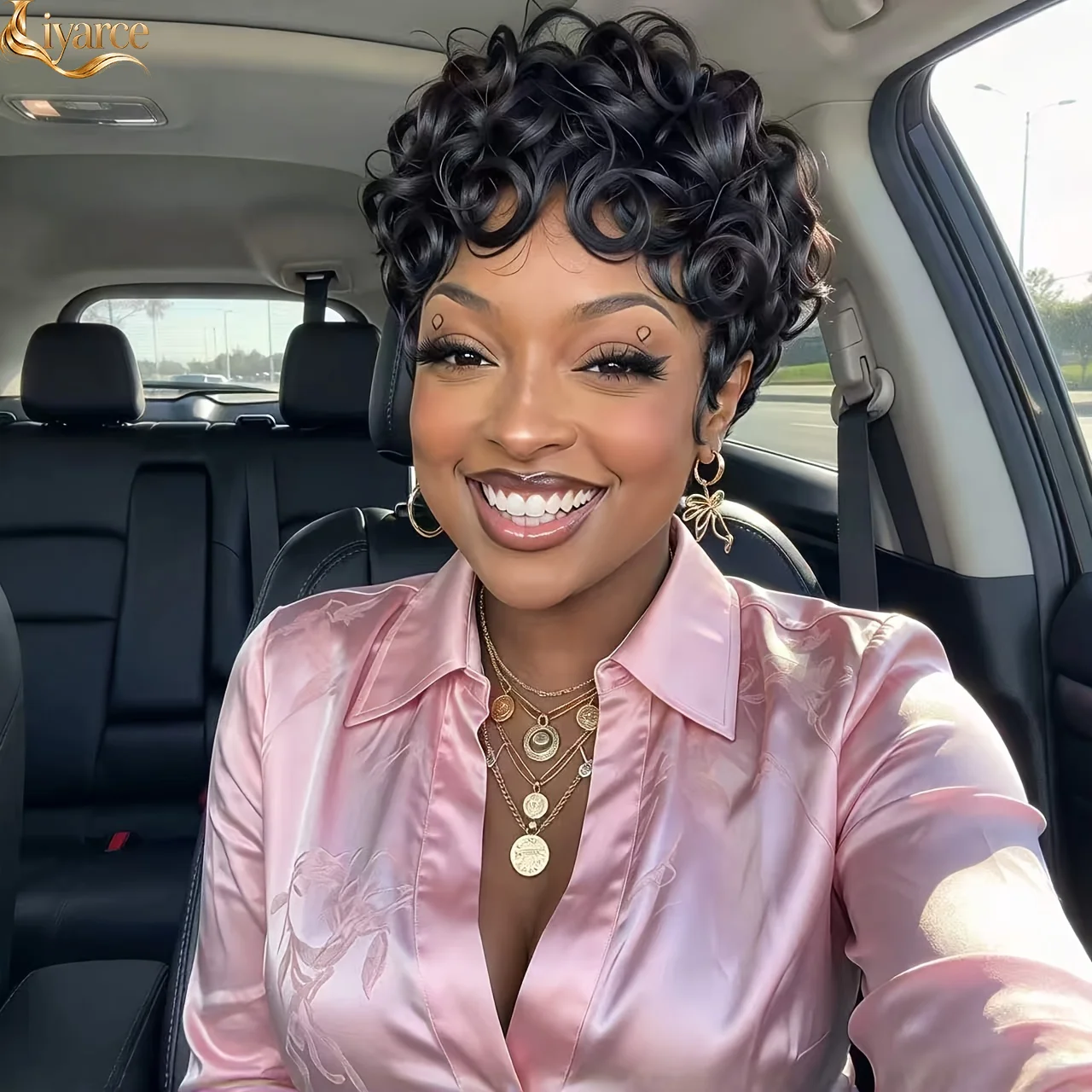 Liyarce Pixie Cut Human Hair Wig Full Machine Made With Bangs Egg Curly Pixie Cut Wig Short Human Hair Wigs Short Curly Machine Made Wigs With Bangs Colored Brazilian Wig Human Hair Wigs Layered Short Loose Curly wigs