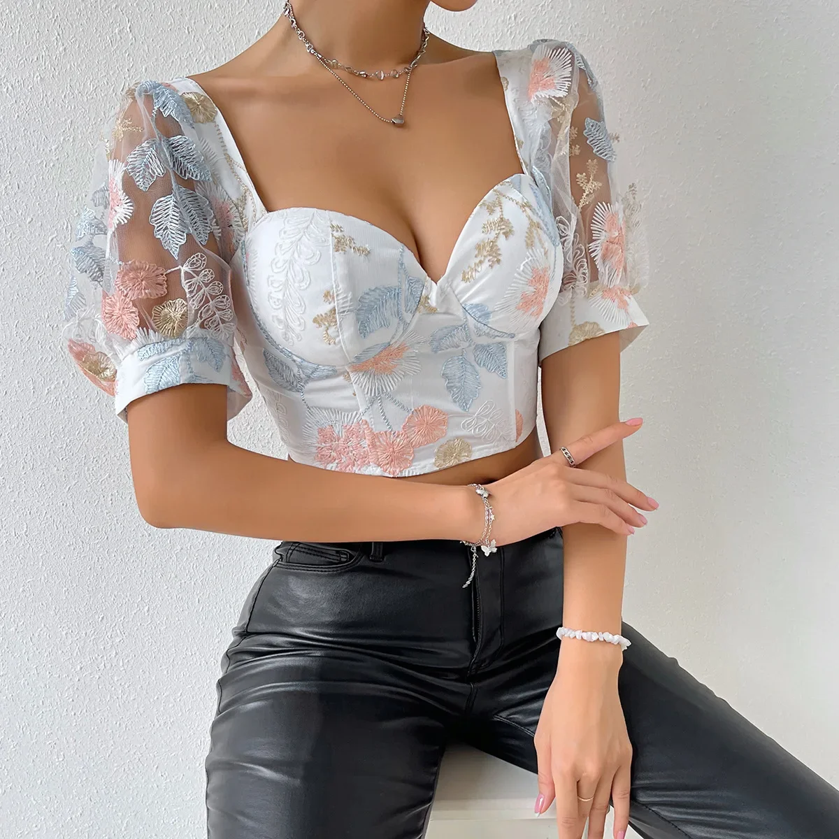 Lace-up Bustier crop Top korset lengan mengembang pakaian wanita korset atasan pembentuk badan rompi Lingerie ramping musim panas kamisol Tank Top