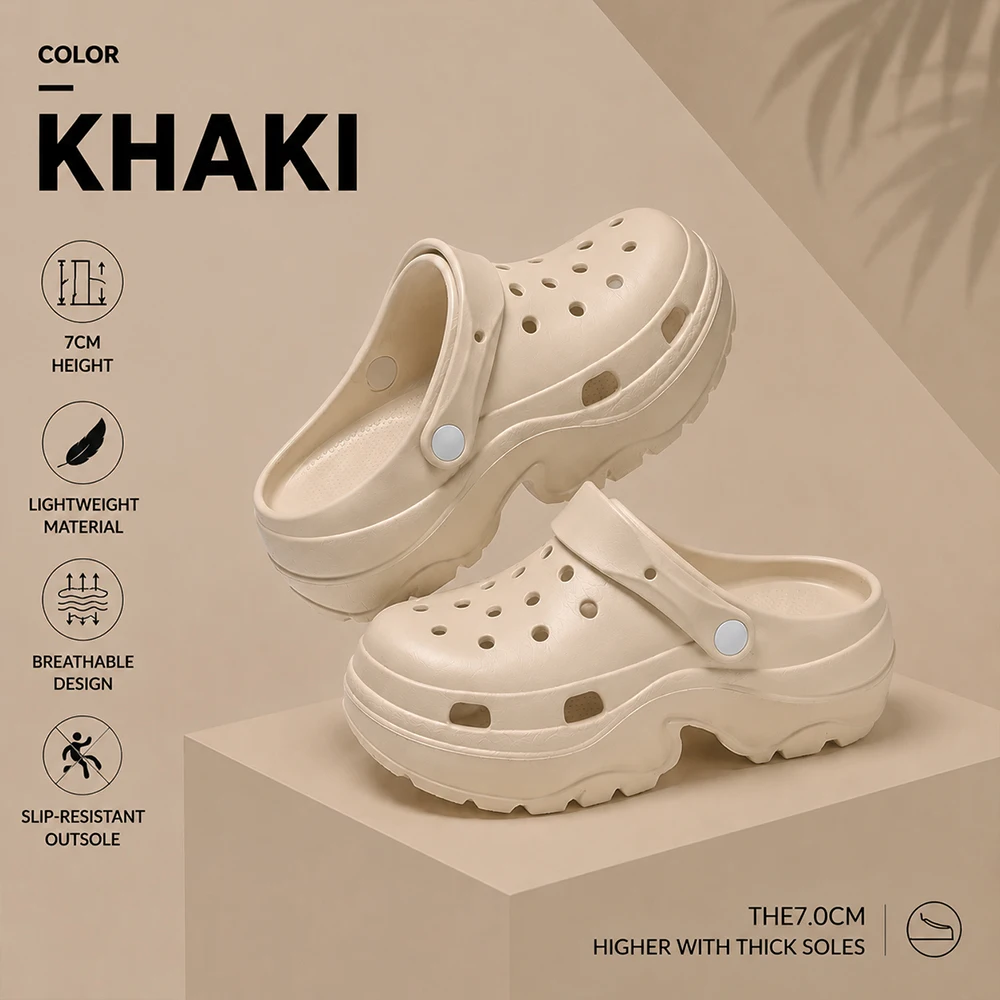 Women 7cm Thick Sole Anti Slip EVA Garden Clogs Shoes Summer Waterproof Breathable Shower Beach Slippers Free Cute Charms Gift