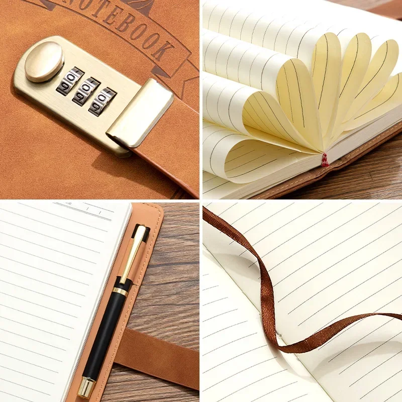 A5 Senha Notas Diário Livro com Bloqueio, Retro PU Leather Notebooks, Simples Elk Print Notepad, Private Secret Diary Books